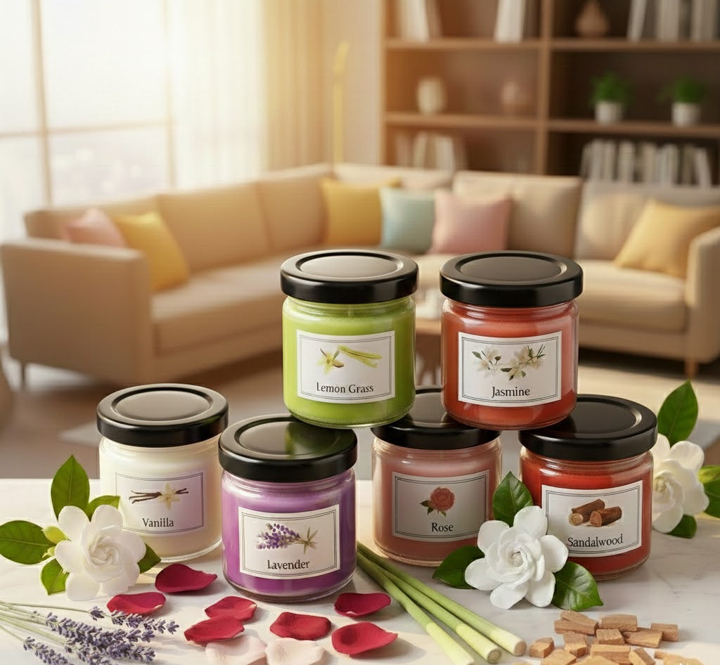 Fragranced Mini jar Candles Rose Lavender Vanilla Lemon Grass Sandalwood Jasmine