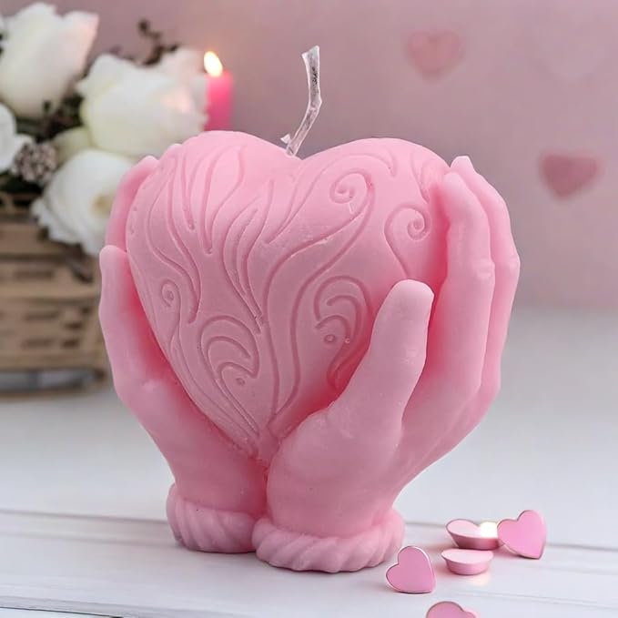 Artistic Handcrafted Candles – Heart &amp; Flower Design (Set of 2)