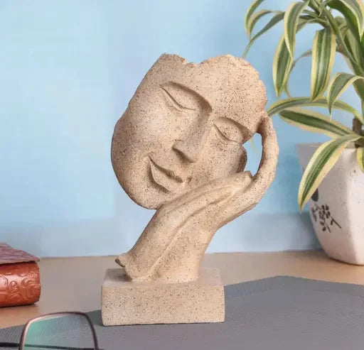 Human Face Sculptures Showpieces for Home Living Room Decorative Tv Unit Display Decoration Items for Home Decor (Beige, Resin)