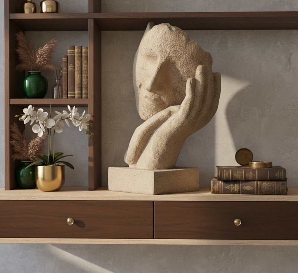 Human Face Sculptures Showpieces for Home Living Room Decorative Tv Unit Display Decoration Items for Home Decor (Beige, Resin)