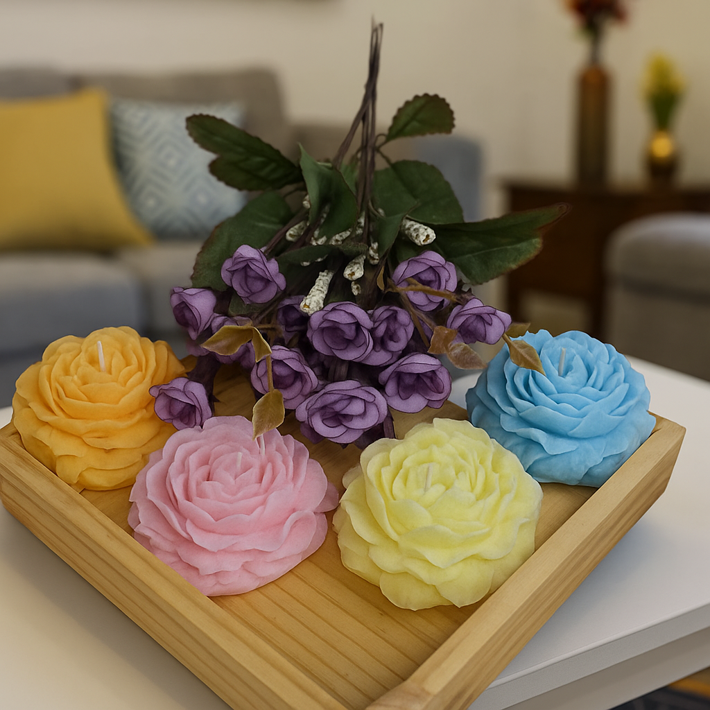 Luxury Handcrafted Peony Soy Wax Candles – Multi-Color & Multi-Fragrance Set of 4