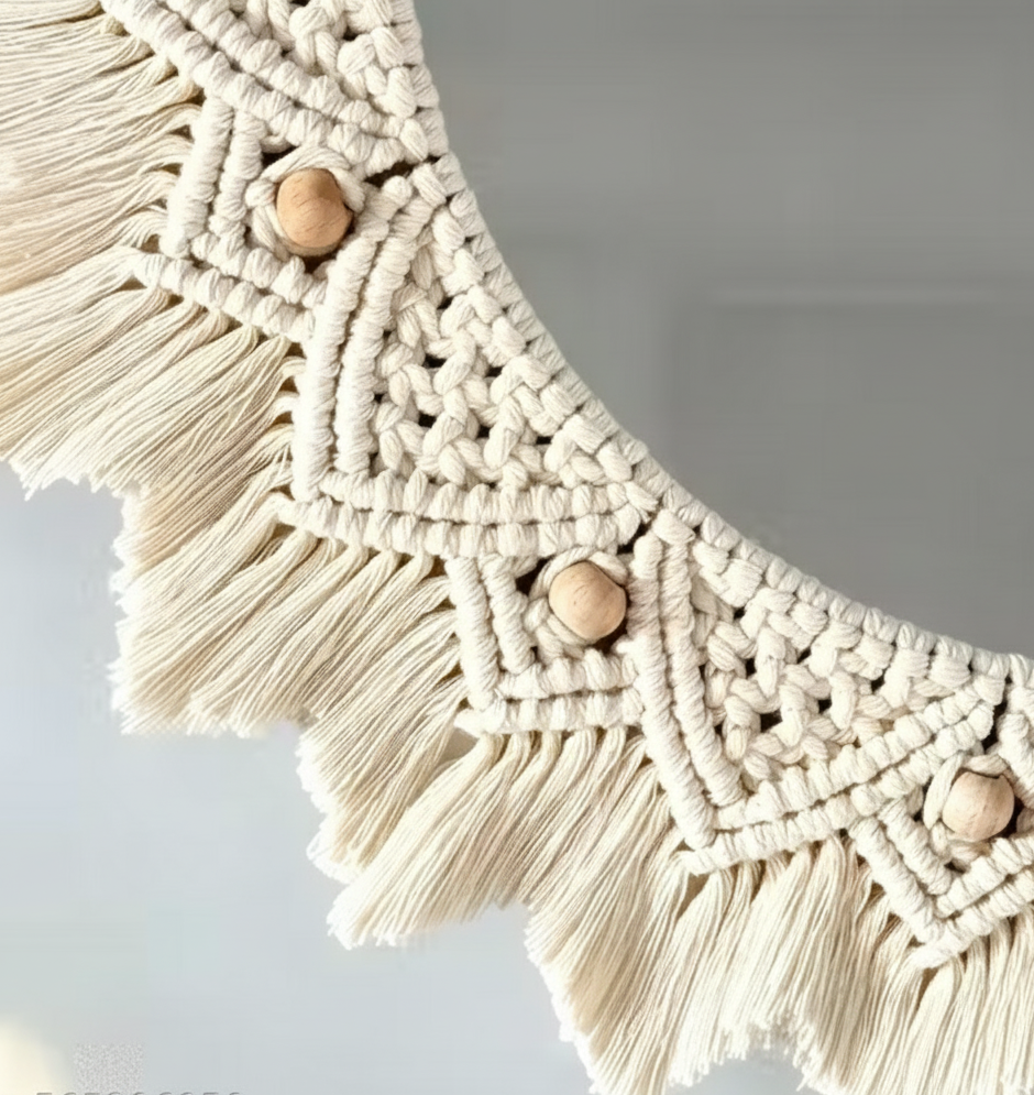 HANDMADE TRENDY WALL DECOR HANGING MIRROR,MACRAME ROUND MIRROR,BOHO WALL ART MIRROR OFF WHITE