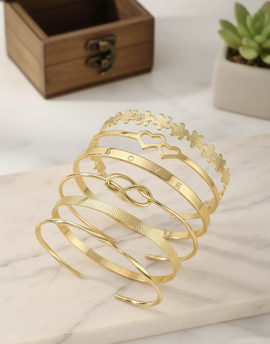 Anti tarnish bangles  Set Of 6 Multi Theme Love Bracelet For Girls And Women