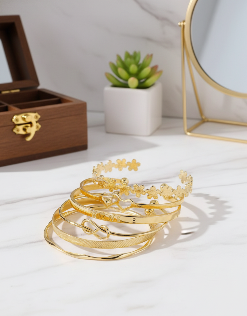 Anti tarnish bangles  Set Of 6 Multi Theme Love Bracelet For Girls And Women