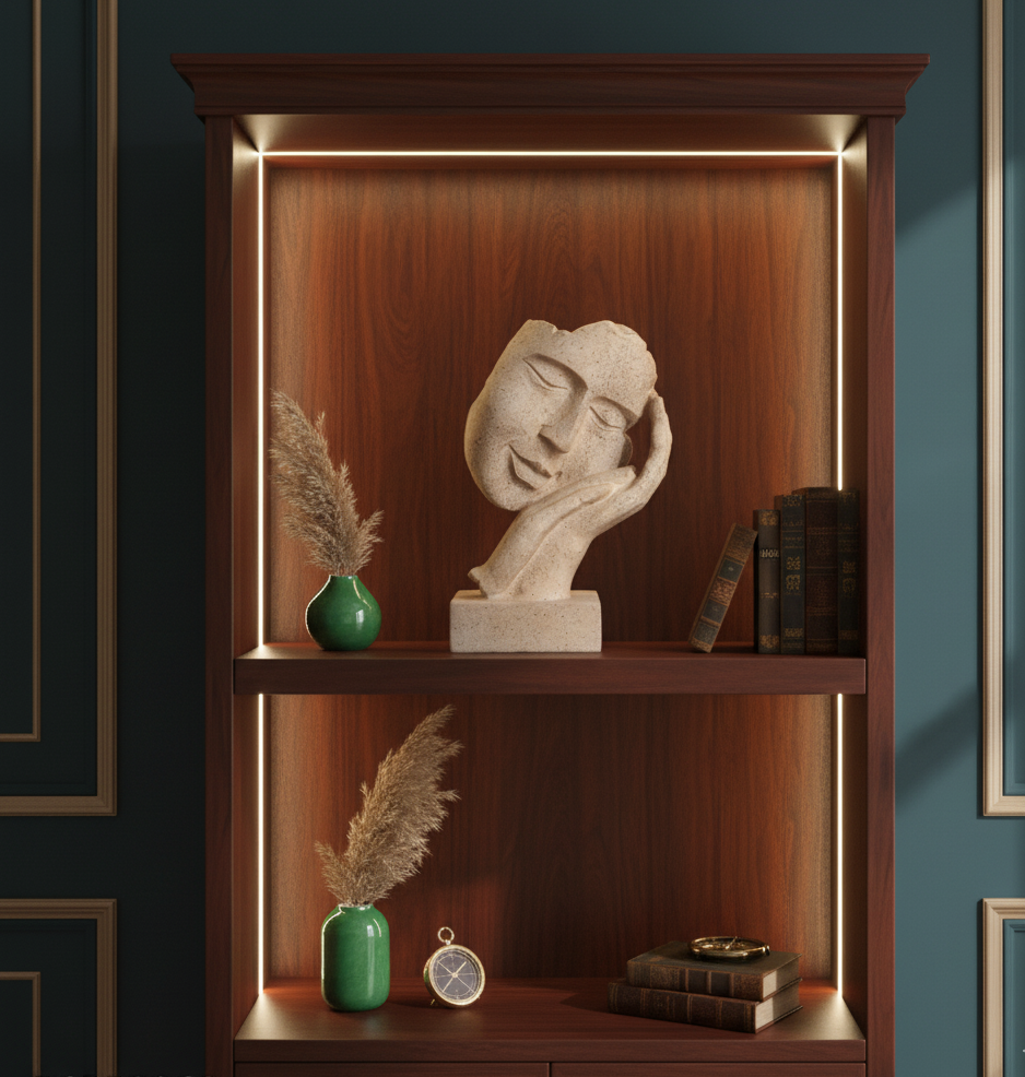 Human Face Sculptures Showpieces for Home Living Room Decorative Tv Unit Display Decoration Items for Home Decor (Beige, Resin)