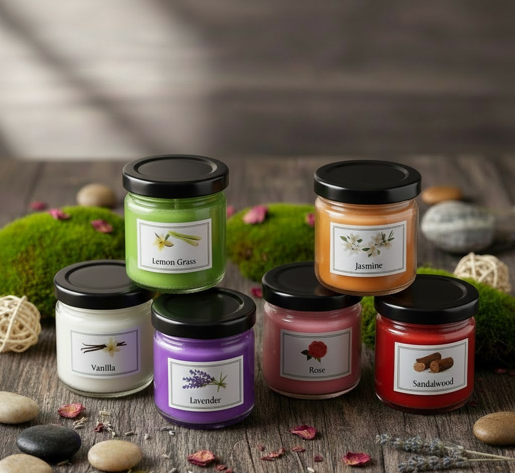 Fragranced Mini jar Candles Rose Lavender Vanilla Lemon Grass Sandalwood Jasmine