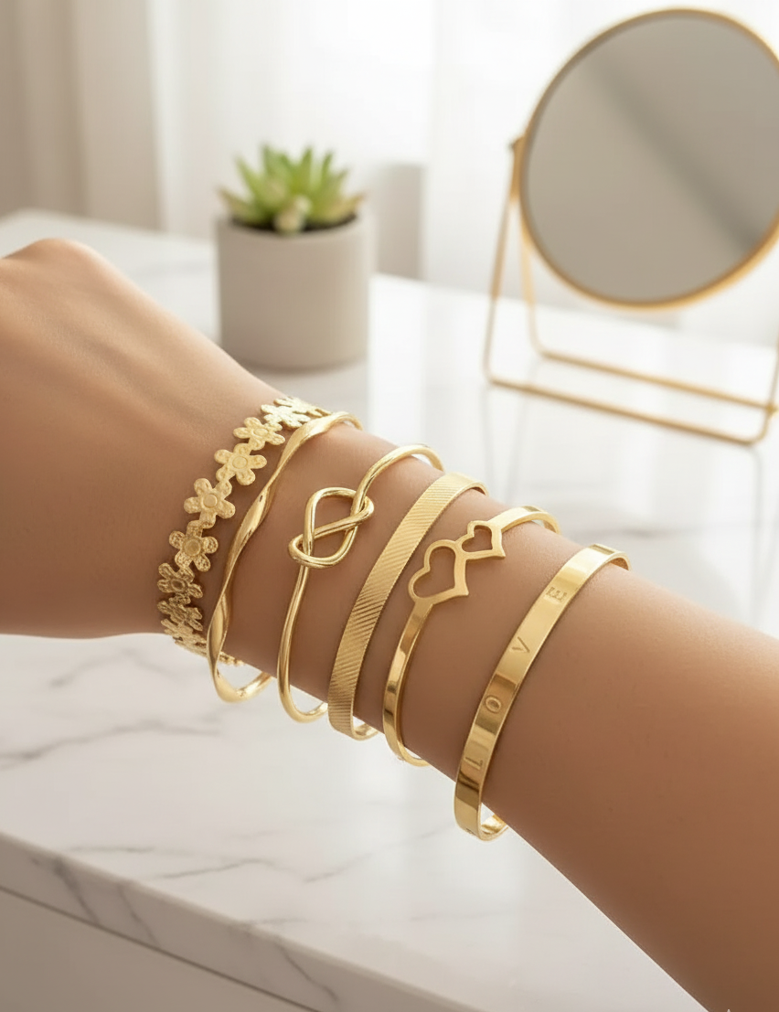 Anti tarnish bangles  Set Of 6 Multi Theme Love Bracelet For Girls And Women