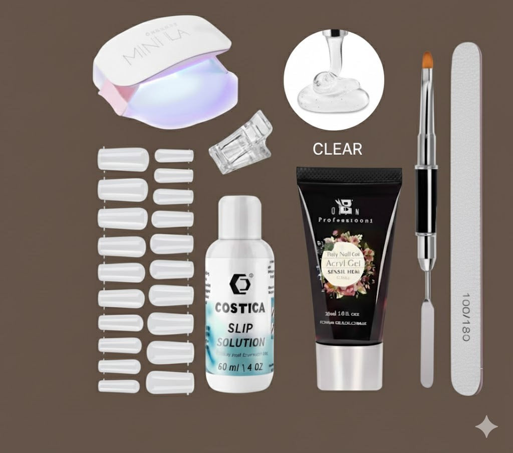 Premiuim Poly Nail Gel Extension Kit for UV Nail Art, Extension Set (8in1) - Needs 2-3 Time Practice {CLEAR}